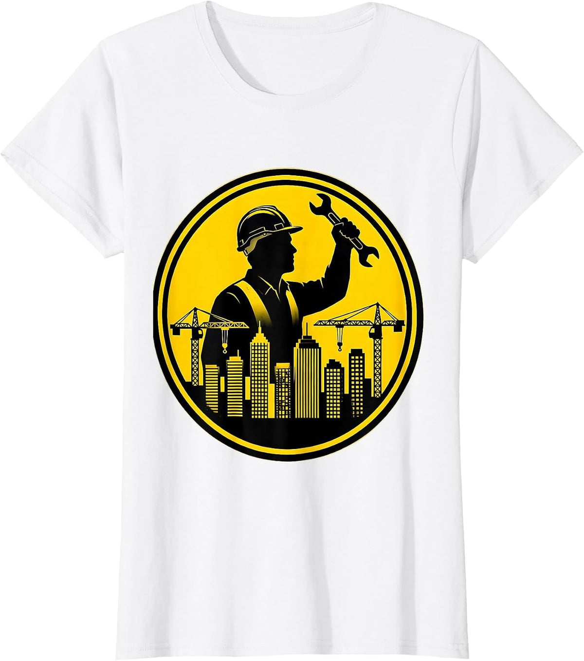 Labor Day Construction Worker City Skyline T-Shirt - White
