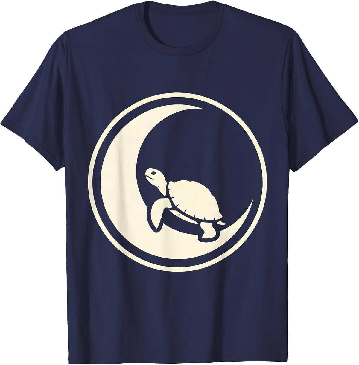 Turtle Silhouette Crescent Moon Nature Art T-Shirt - Navy Blue