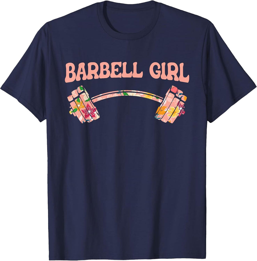 Gym Fitness Workout Training Barbell T-Shirt - Navy Blue