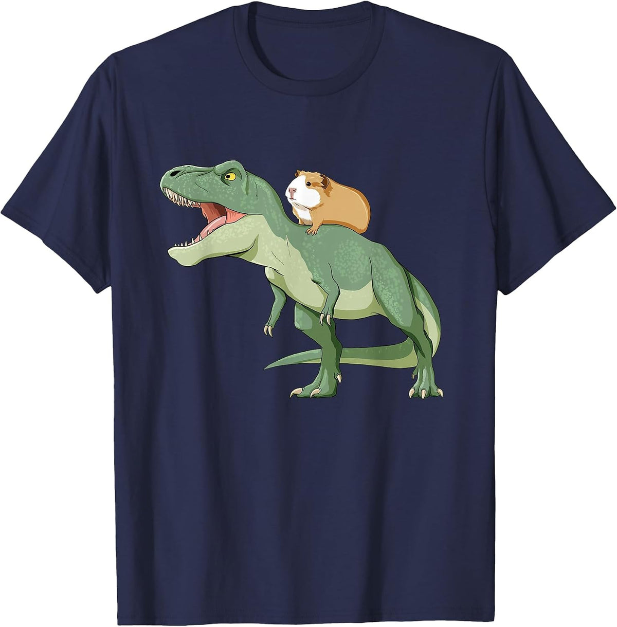 Guinea Pig Rides T Rex Dinosaur T-Shirt - Navy Blue