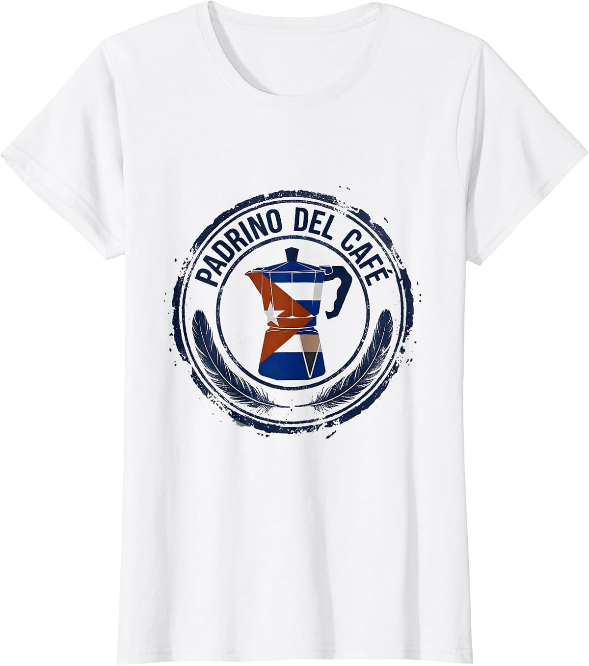Women's Padrino Del Café Rubber Stamp Cuban Heritage Family Humor T-Shirt - White