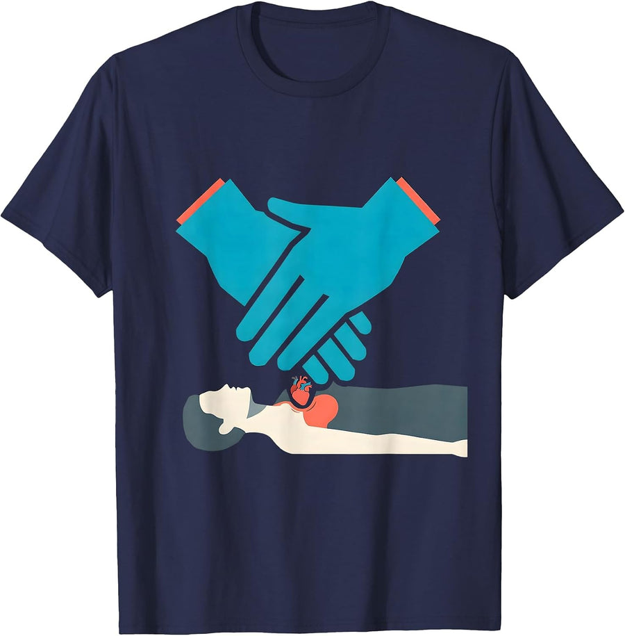 CPR Life Saving Illustration Graphic Design T-Shirt - Navy Blue