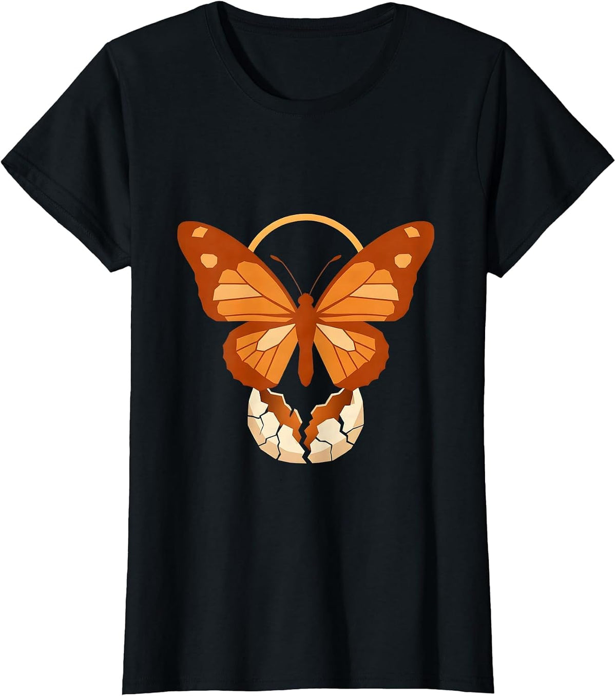 Women's Butterfly Emerging From Cracked Cocoon Design T-Shirt - Black