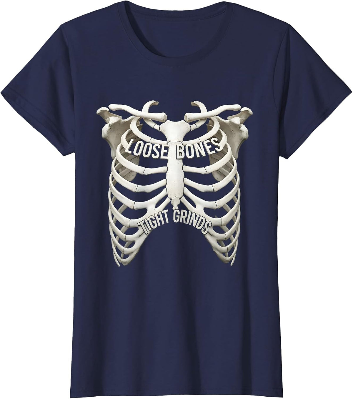 Women's Skeleton Skateboarding Loose Bones Tight Grinds T-Shirt - Navy Blue