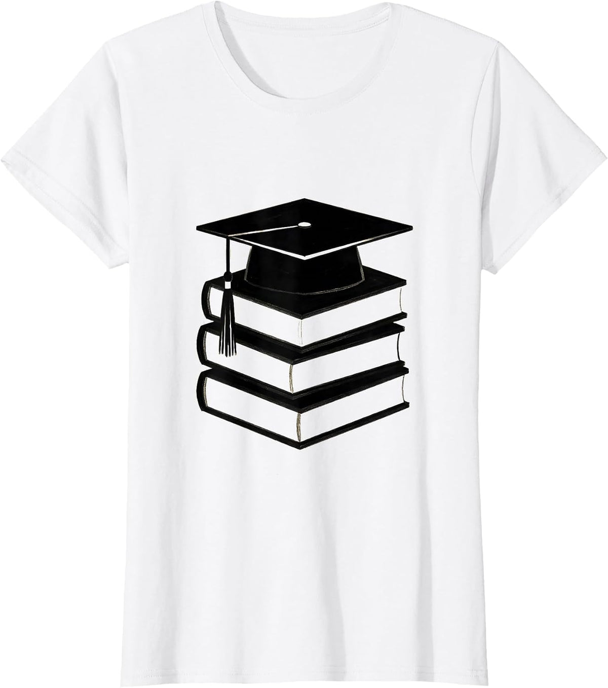 Math Teacher Stacked Books Mortar Board Graphic T-Shirt - White