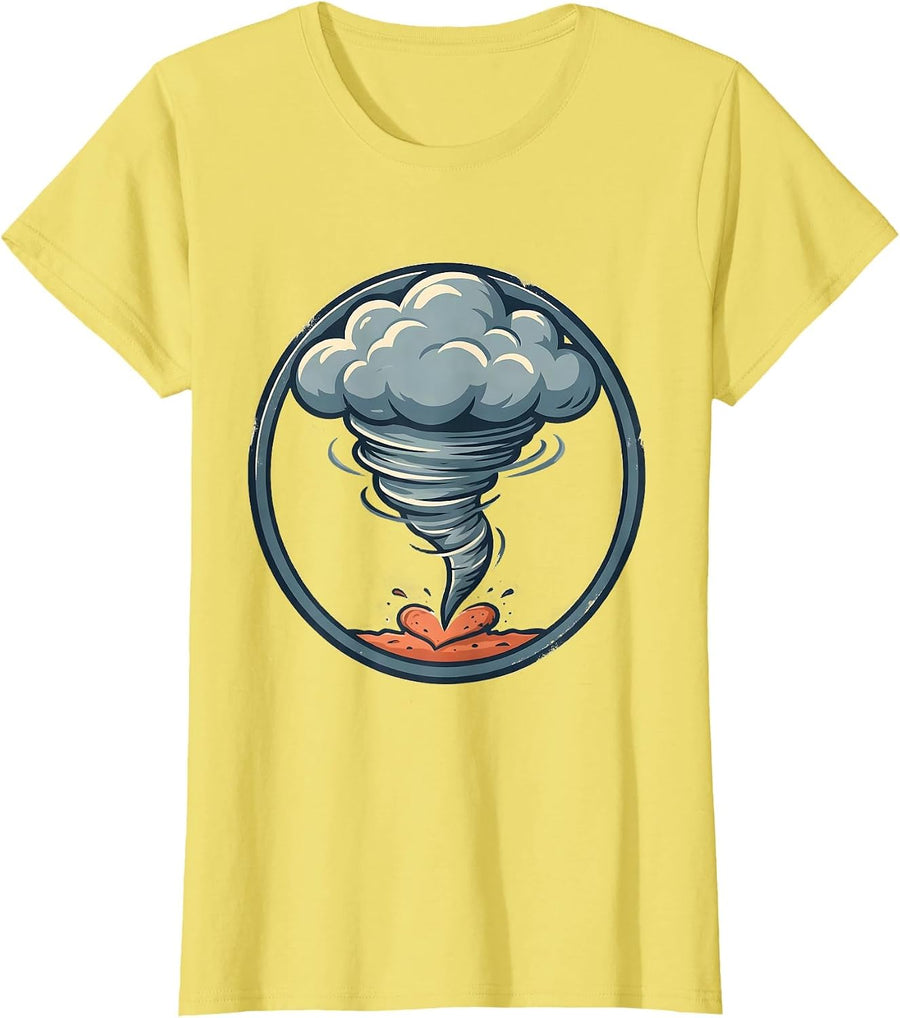 Women's Round Tornado Badge Storm Chaser Meteorology Enthusiast T-Shirt - Lemon Yellow
