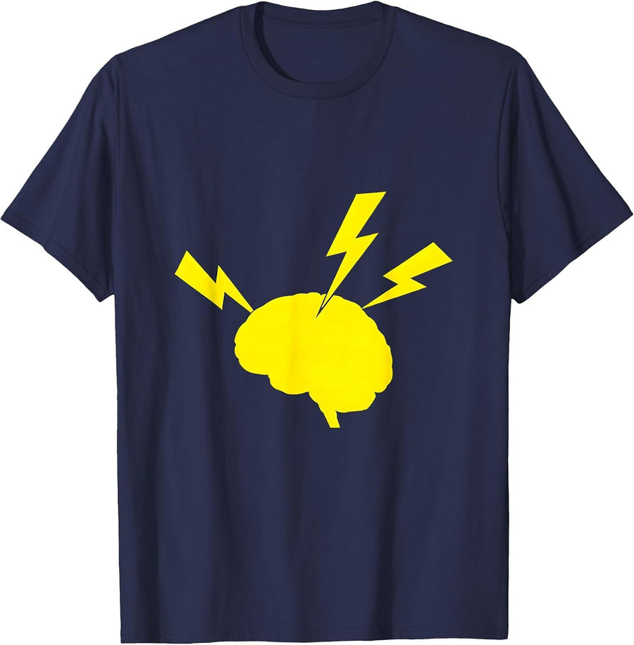 ADHD Brain Lightning Bolt Graphic Design T-Shirt - Navy Blue