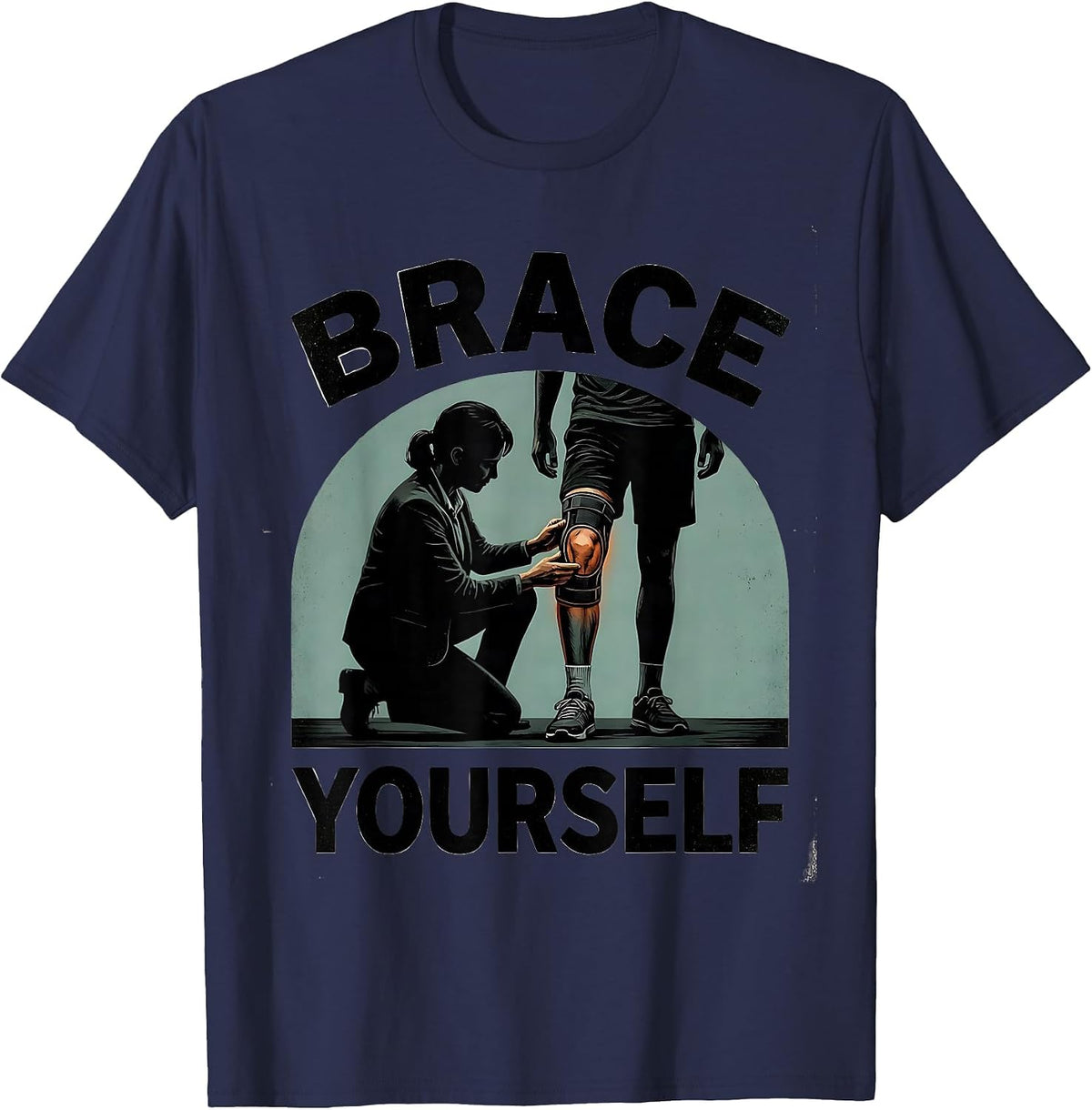 Men's Brace Yourself Vintage Funny Physical Therapist PT Gift T-Shirt - Navy Blue