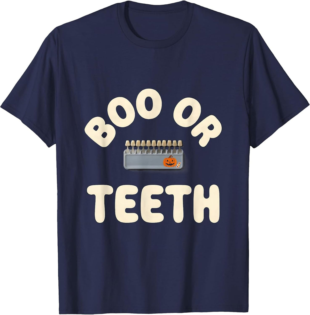 Men's Boo Or Teeth Funny Dental Hygienist Halloween Work T-Shirt - Navy Blue