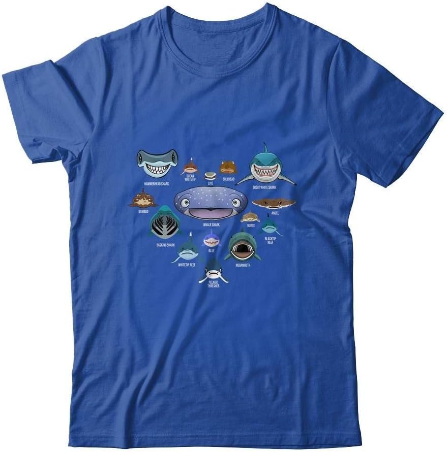 TeesPure Types of Shark Faces Shark Heart Lover Gift Shirt Short Sleeve Tee - Royal