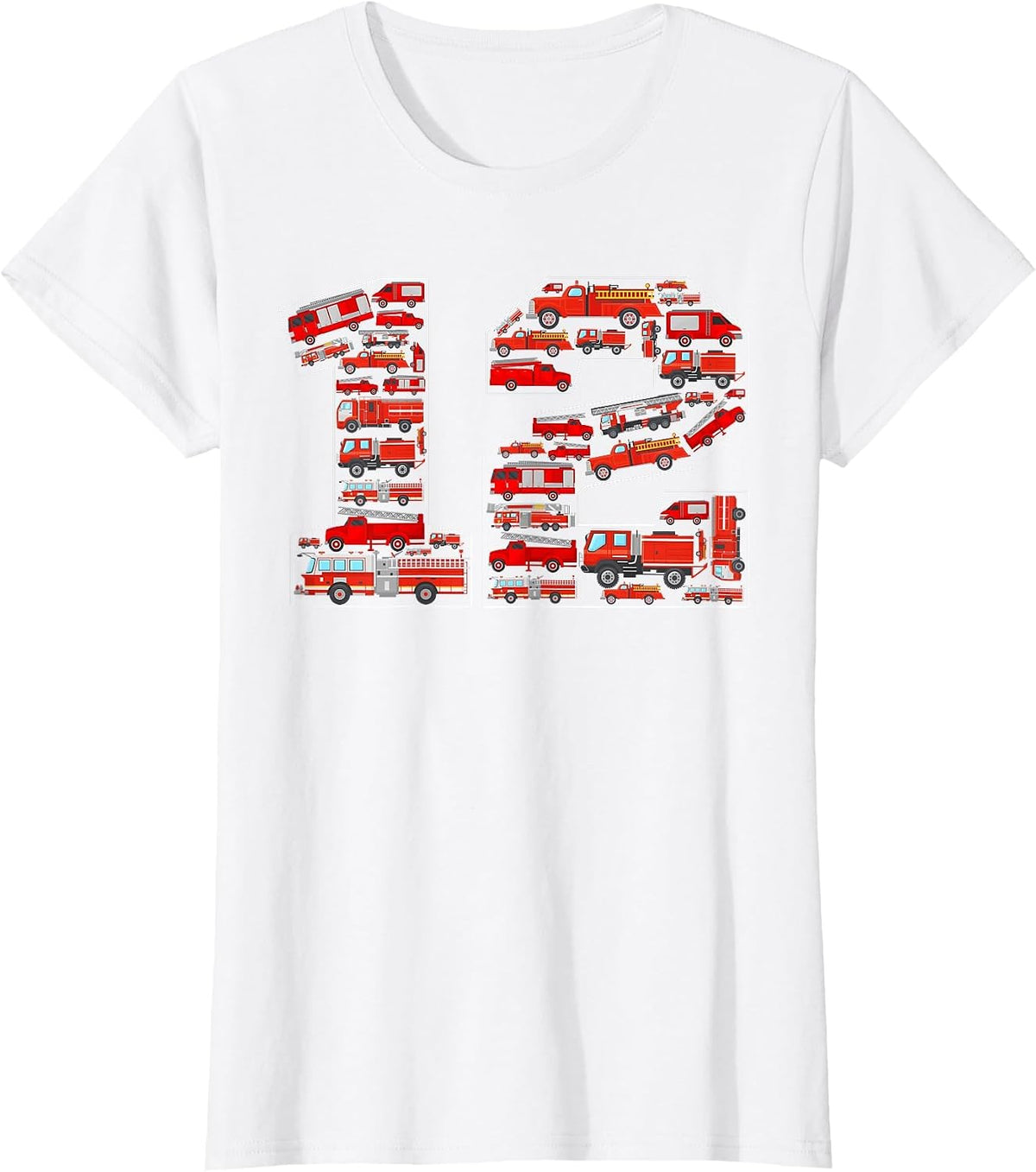12th Birthday Fire Trucks Theme 12 Year Old Firefighter T-Shirt - White
