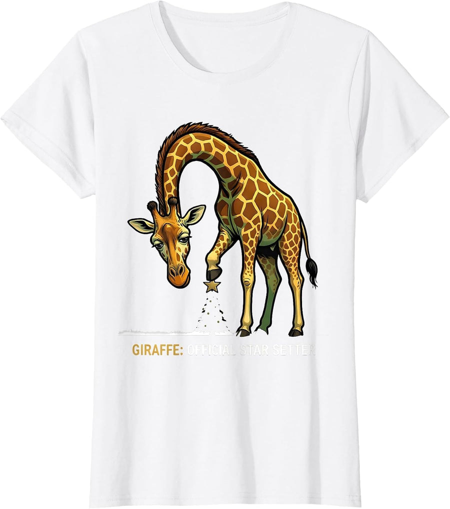 Women's Giraffe Official Star Setter Cartoon Ugly Sweater Christmas T-Shirt - White