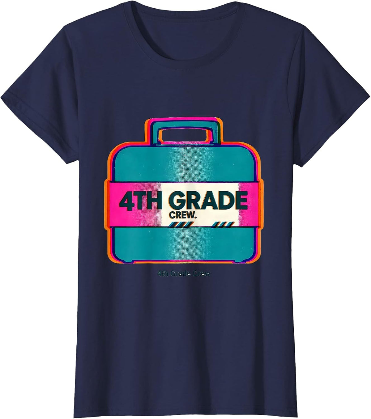 Women's 4th Grade Crew Retro Grade-Level Teacher Back To School Team T-Shirt - Navy Blue