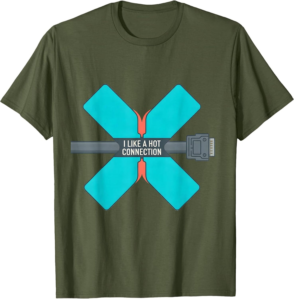 Men's I Like A Hot Connection Funny Electrician Trade Skeleton T-Shirt - Olive Green