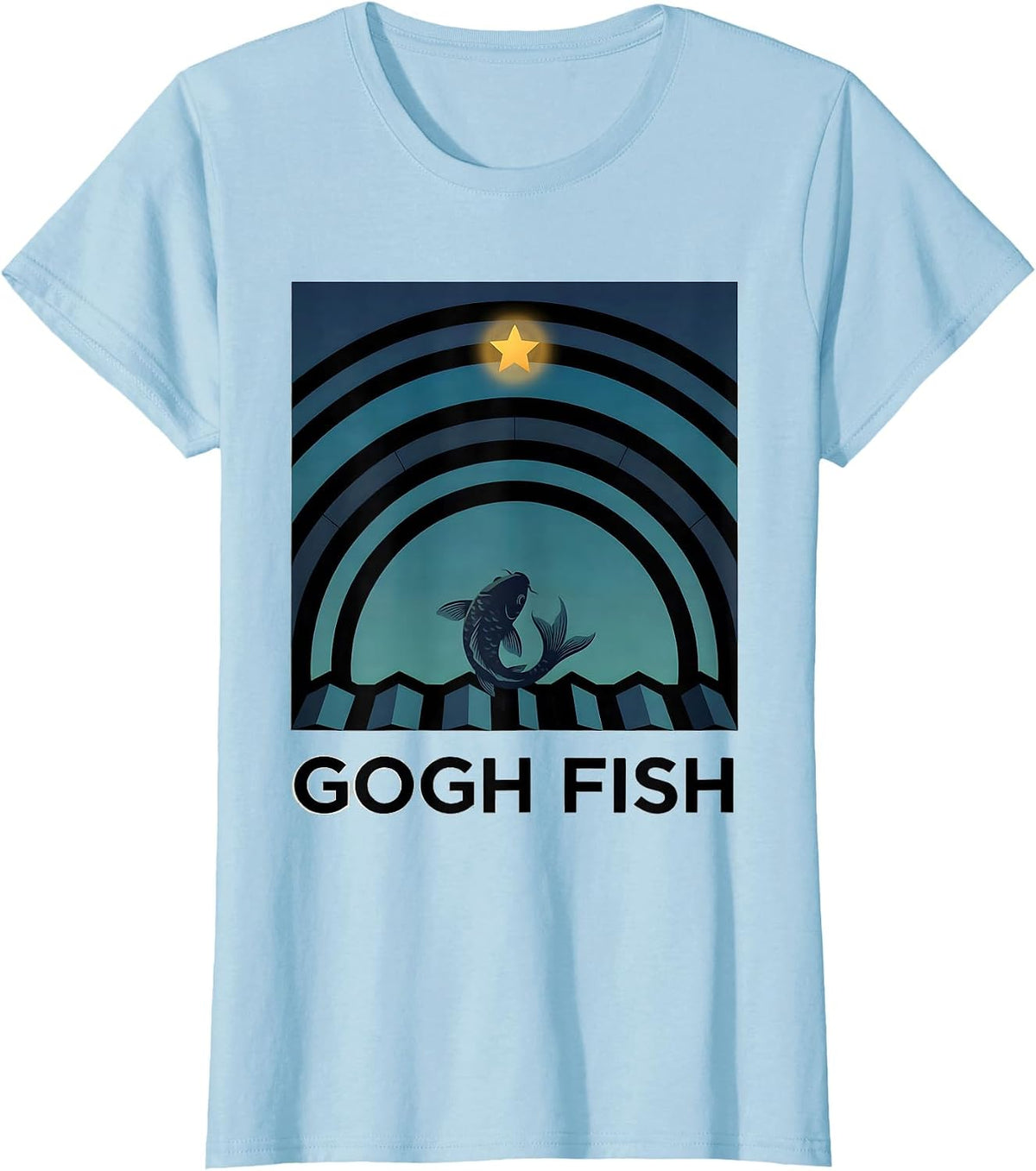 Gogh Fish Flat Vector Van Gogh Art Parody Cat Lover Humor T-Shirt - Baby Blue