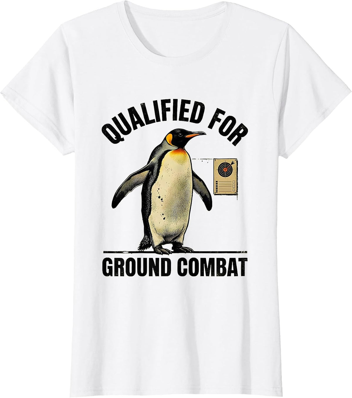 Women's Qualified For Ground Combat Distressed Penguin Military T-Shirt - White