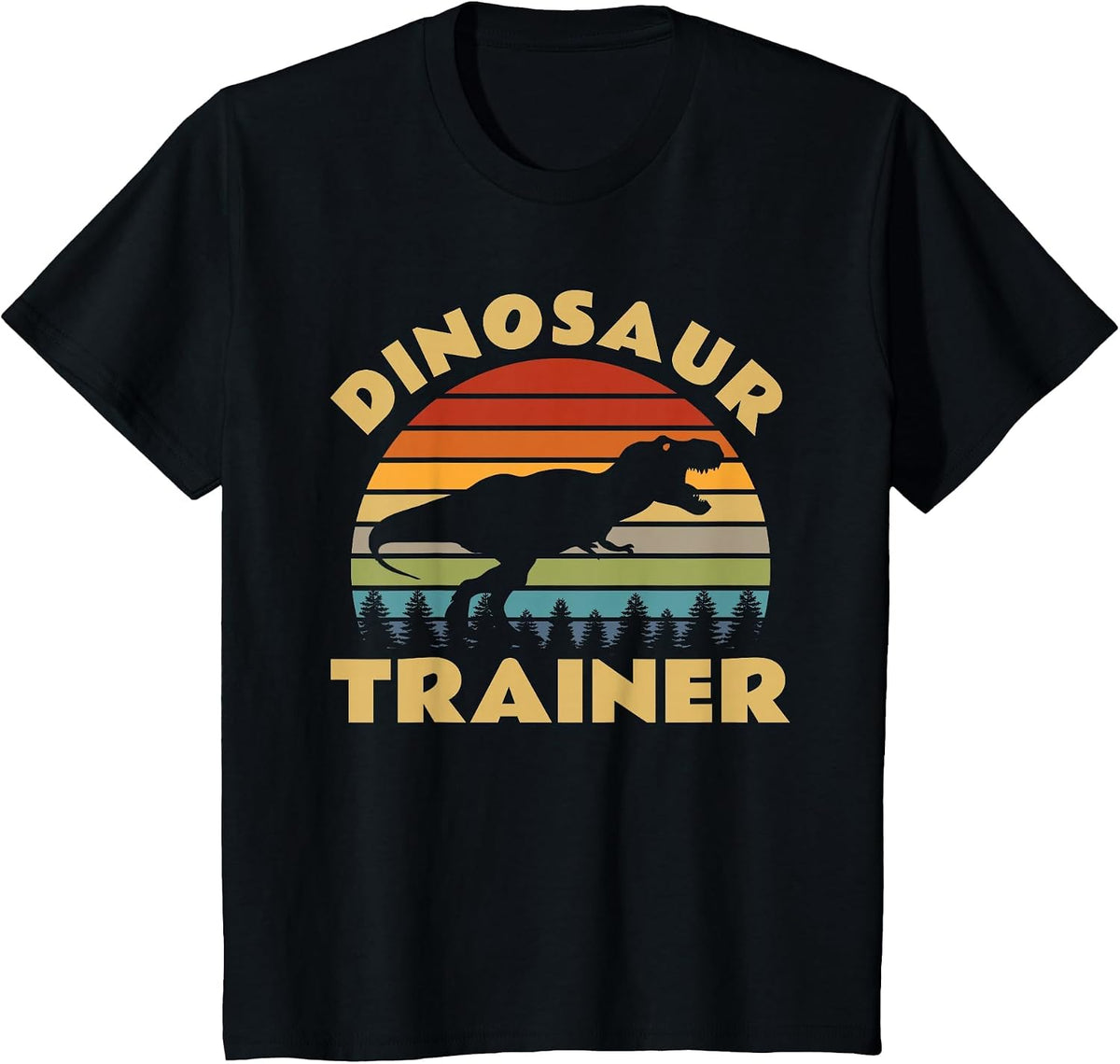 Dinosaur Trainer Halloween Costume Retro Sunset Dino Outline T-Shirt - Black