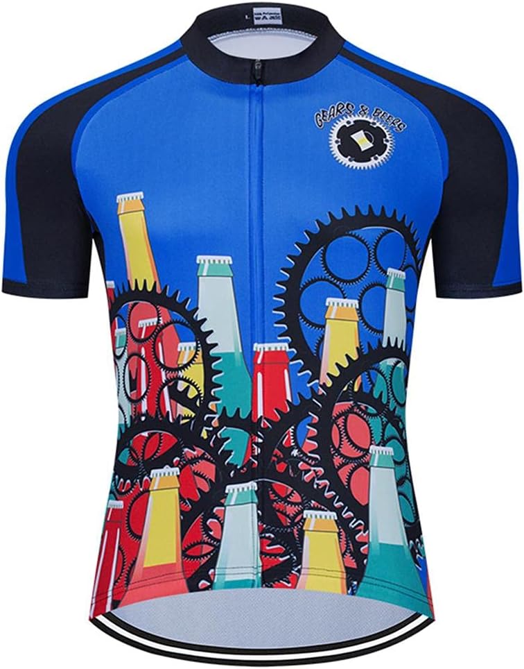 MOXILYN Men Cycling Shirts Mountain Bike Shirts Short Sleeve 3D Beer Cycling Jersey - Funny Bicycle T-Shirt - B29-2