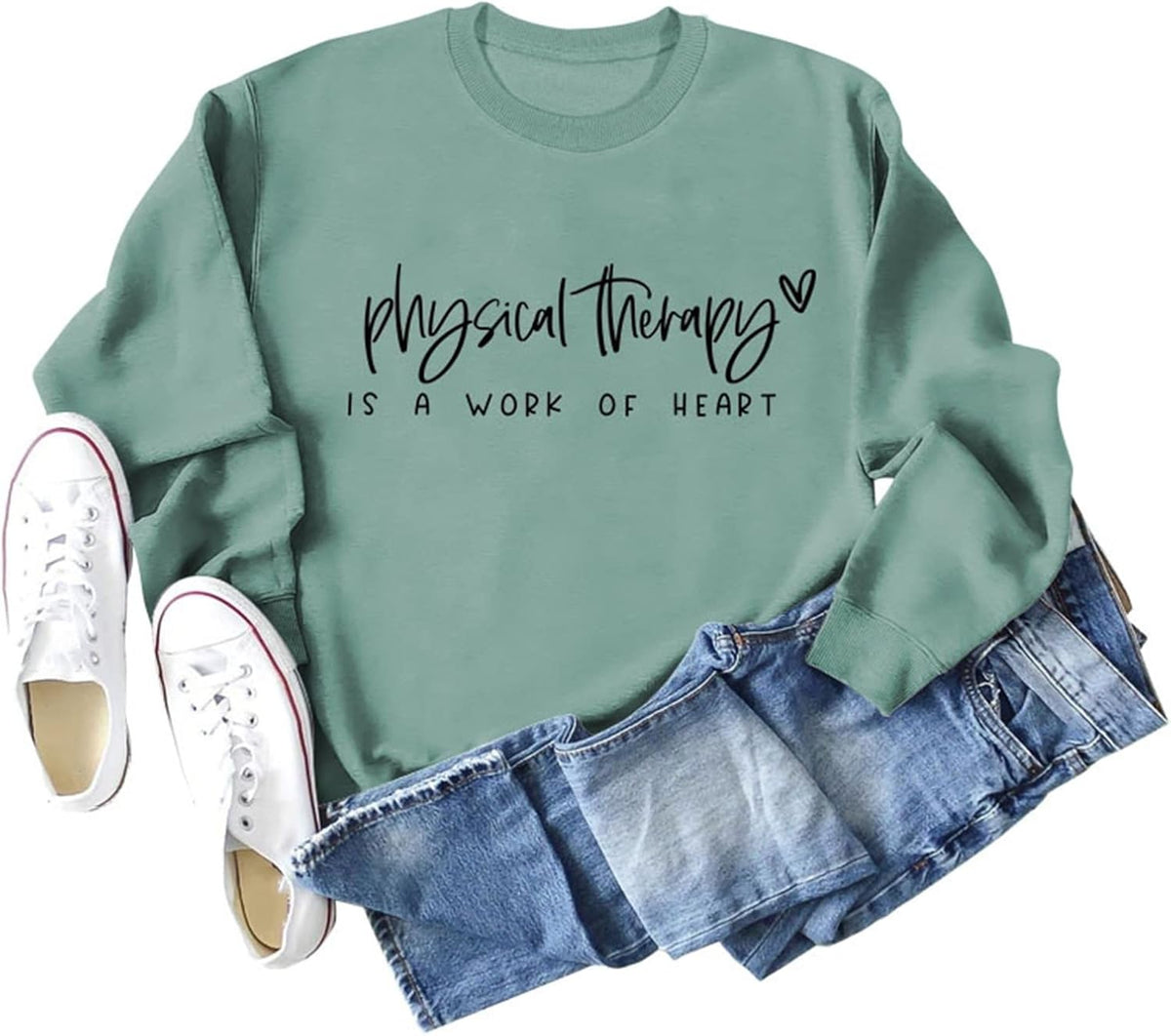 Physical Therapy is A Work of Heart Sweatshirt Womens Casual Long Sleeve Crew Neck T-Shirts Funny Letter Graphic Tops -