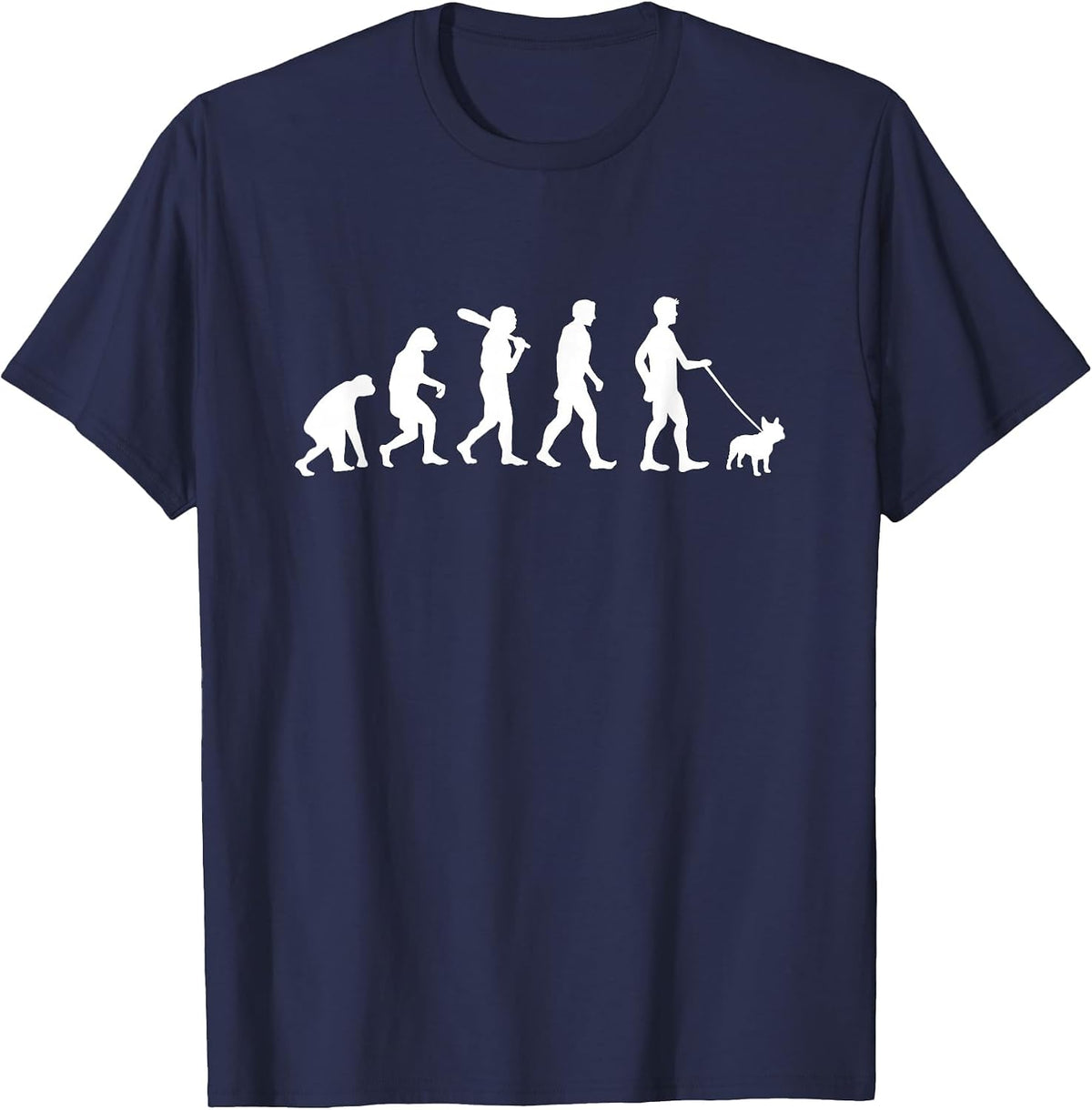 Funny French Bulldog Human Evolution Graphic Design T-Shirt - Navy Blue