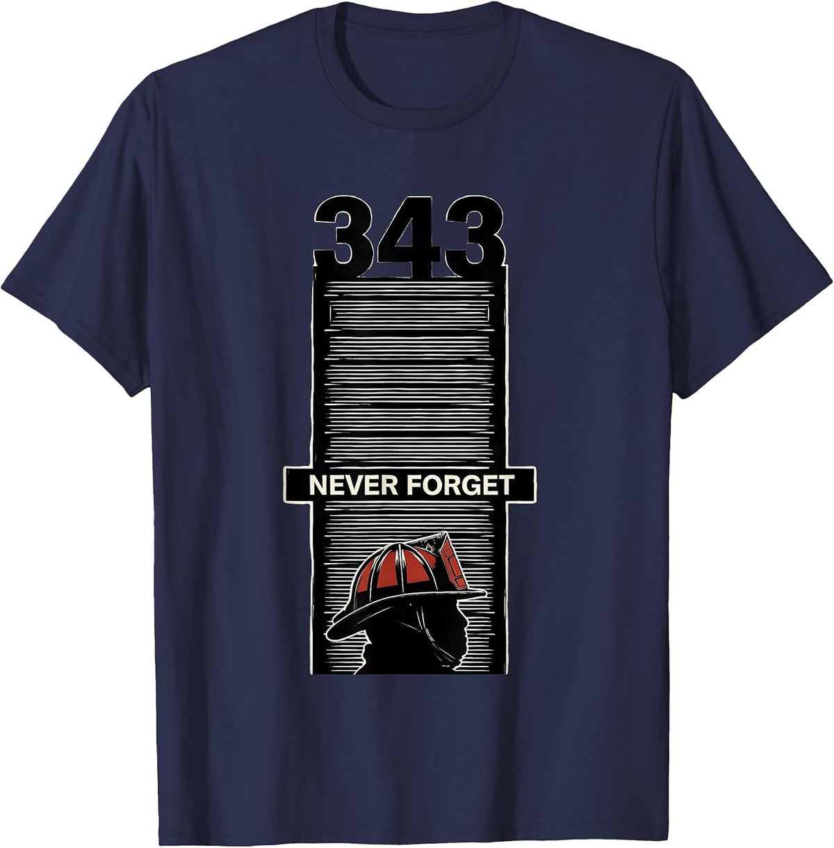 Men's Never Forget 343 Scratchboard Firefighter Memorial Tribute T-Shirt - Navy Blue