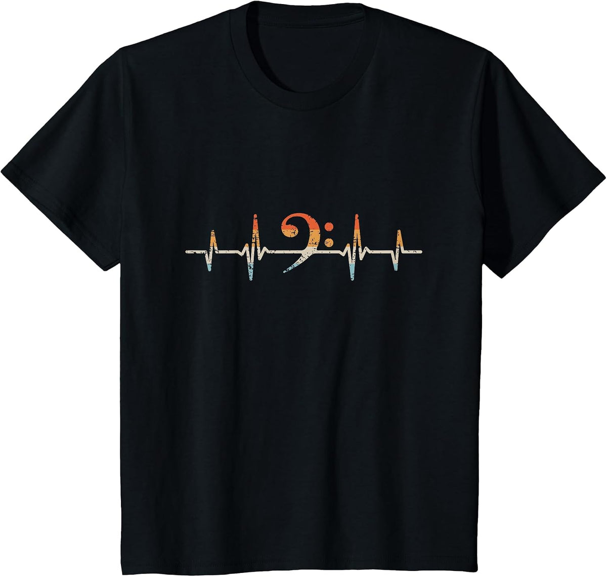 Retro Bass Clef Heartbeat Bassist T-Shirt - Black