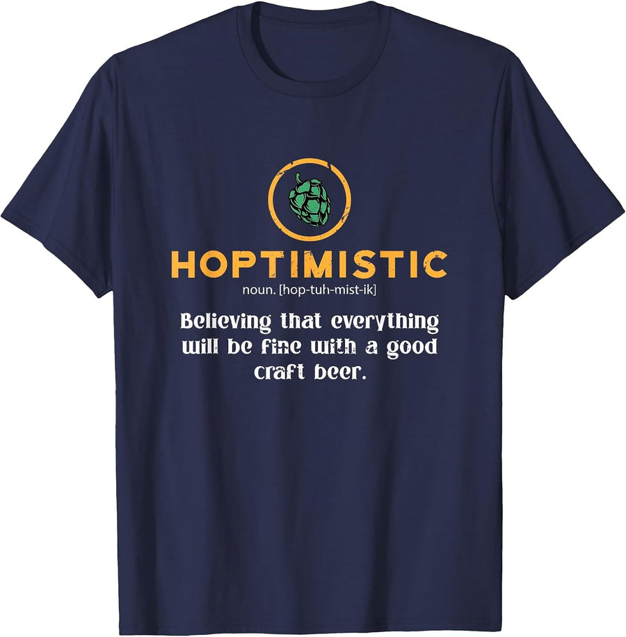 Hoptimistic Homebrewer Beer Brewery Tees T Shirts for Beer Lovers - Navy Blue