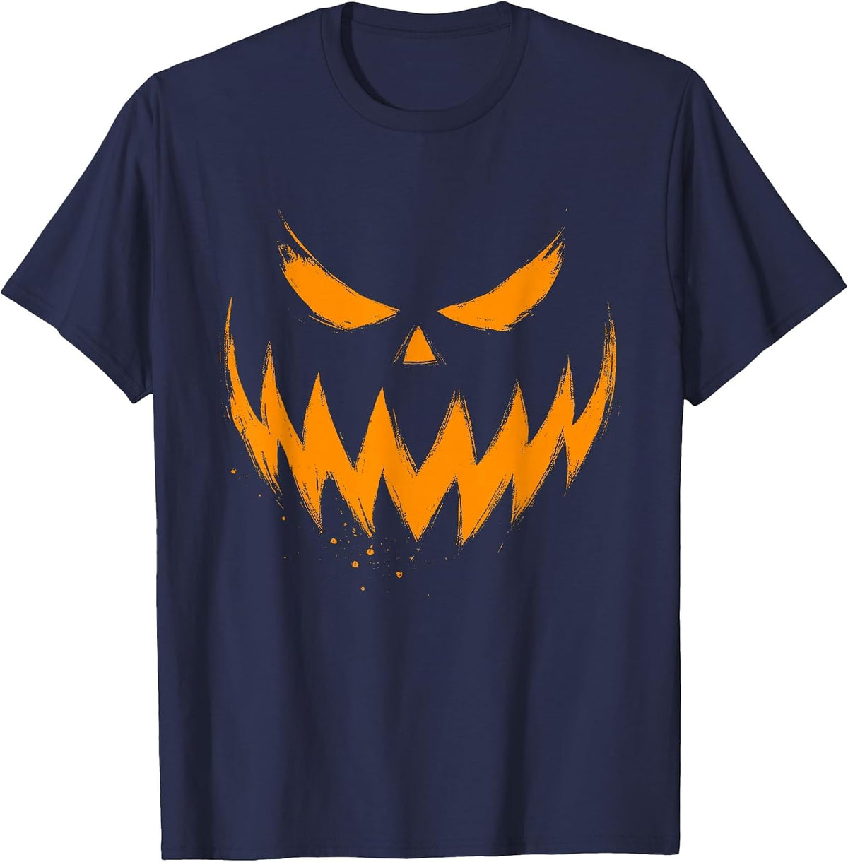 Pumpkin Face Jack O Lantern Scary Carved Halloween Costume T-Shirt - Navy Blue