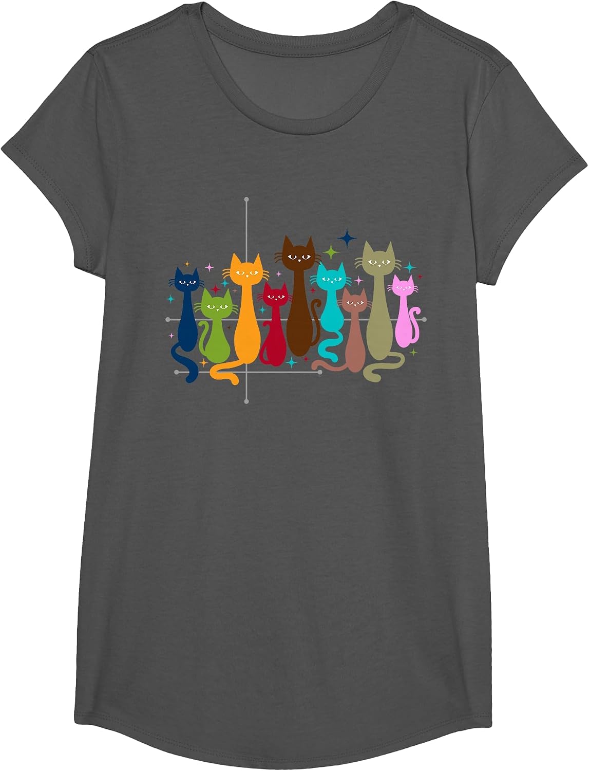Classic Art Kitten Lover Vintage Artwork Cute Cat T-Shirt - Girls Asphalt Grey
