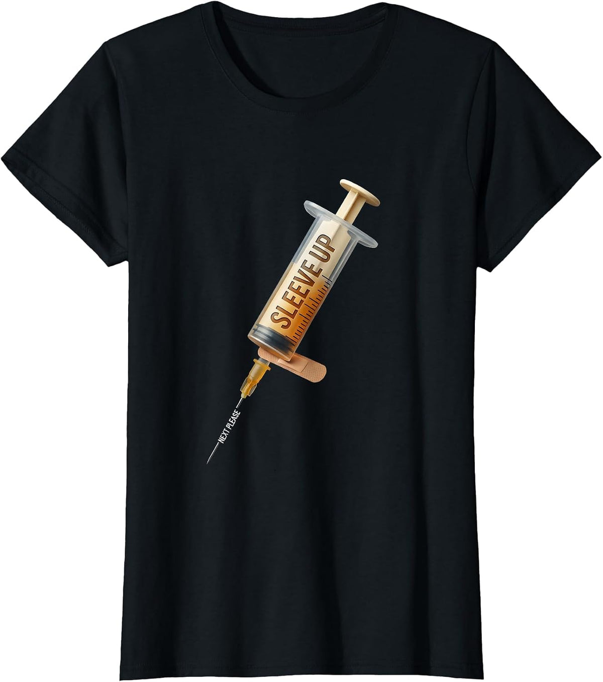 Women's Sleeve Up, Next Please Funny Nurse Doctor Vaccine Humor T-Shirt - Black
