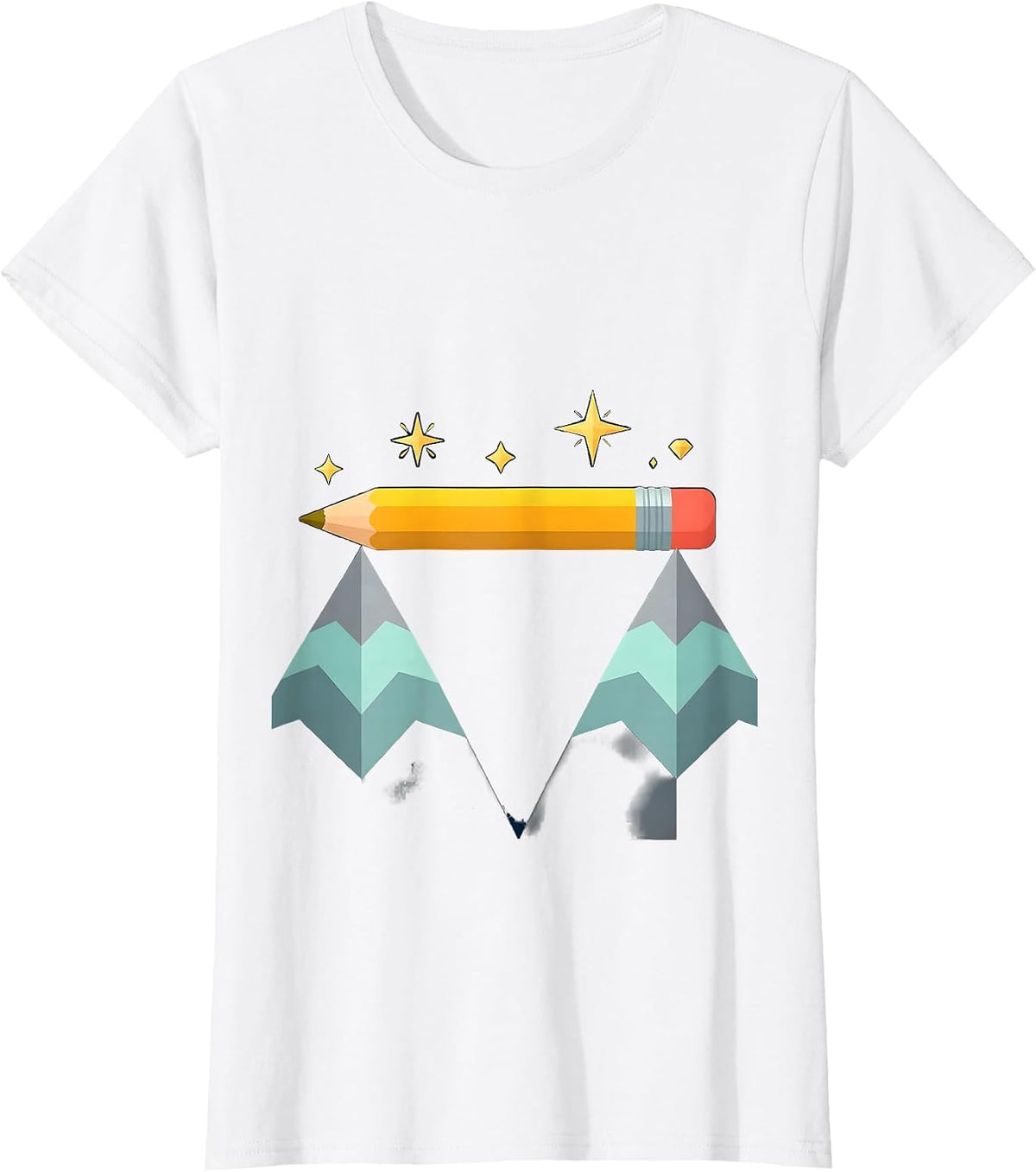 Pencil Mountain Bridge Graphic Design T-Shirt - White