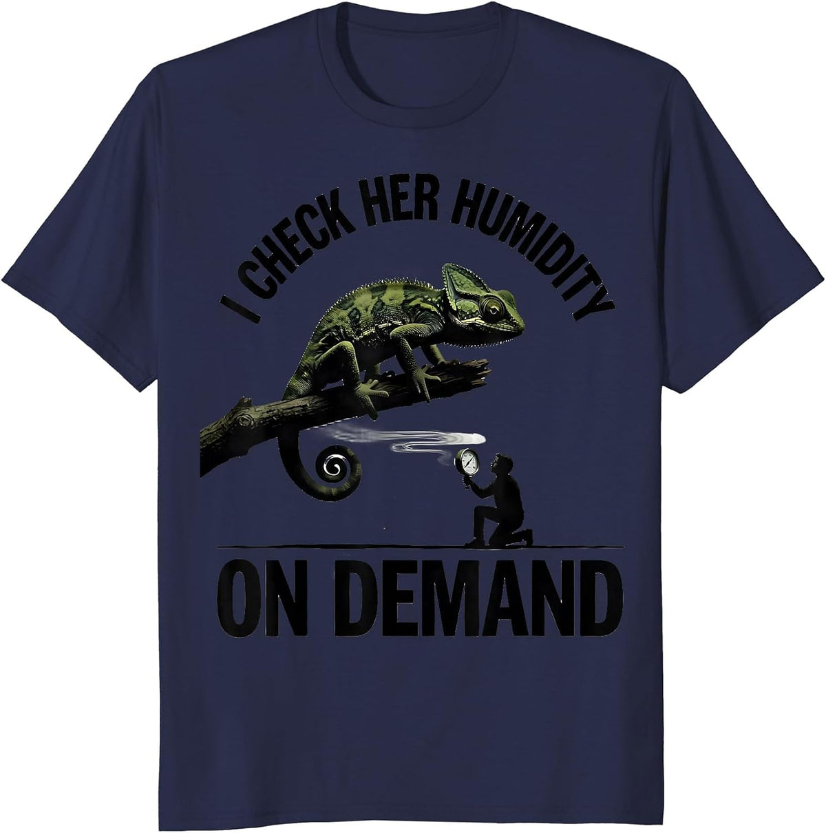 Men's I Check Her Humidity On Demand Funny Reptile Lover Gecko T-Shirt - Navy Blue