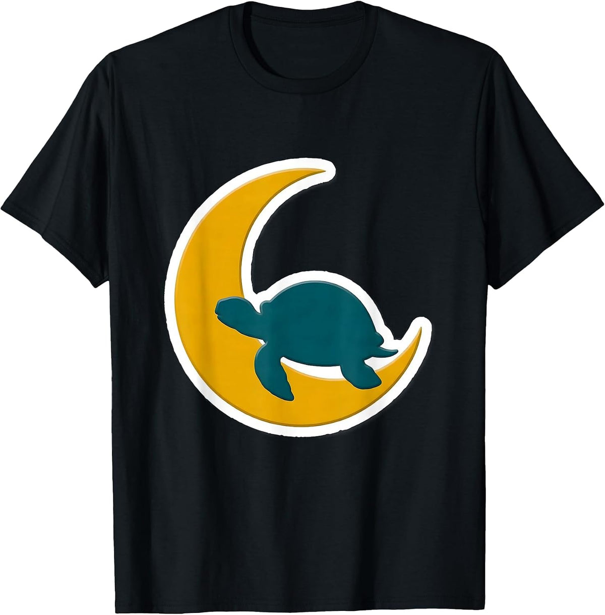 Men's Turtle Silhouette Crescent Moon Nature Art T-Shirt - Black