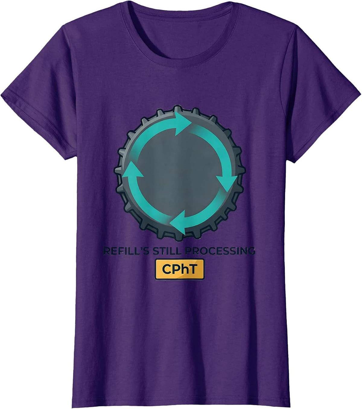 Refill's Still Processing, CPhT Funny Pharmacy Tech Humor T-Shirt - Purple