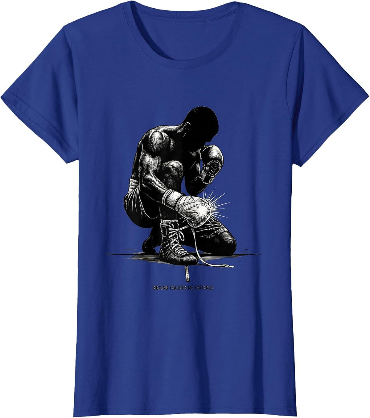 Women's Boxing Teaches Me Patience Scratchboard Boxer Gift Boxing T-Shirt - Royal Blue