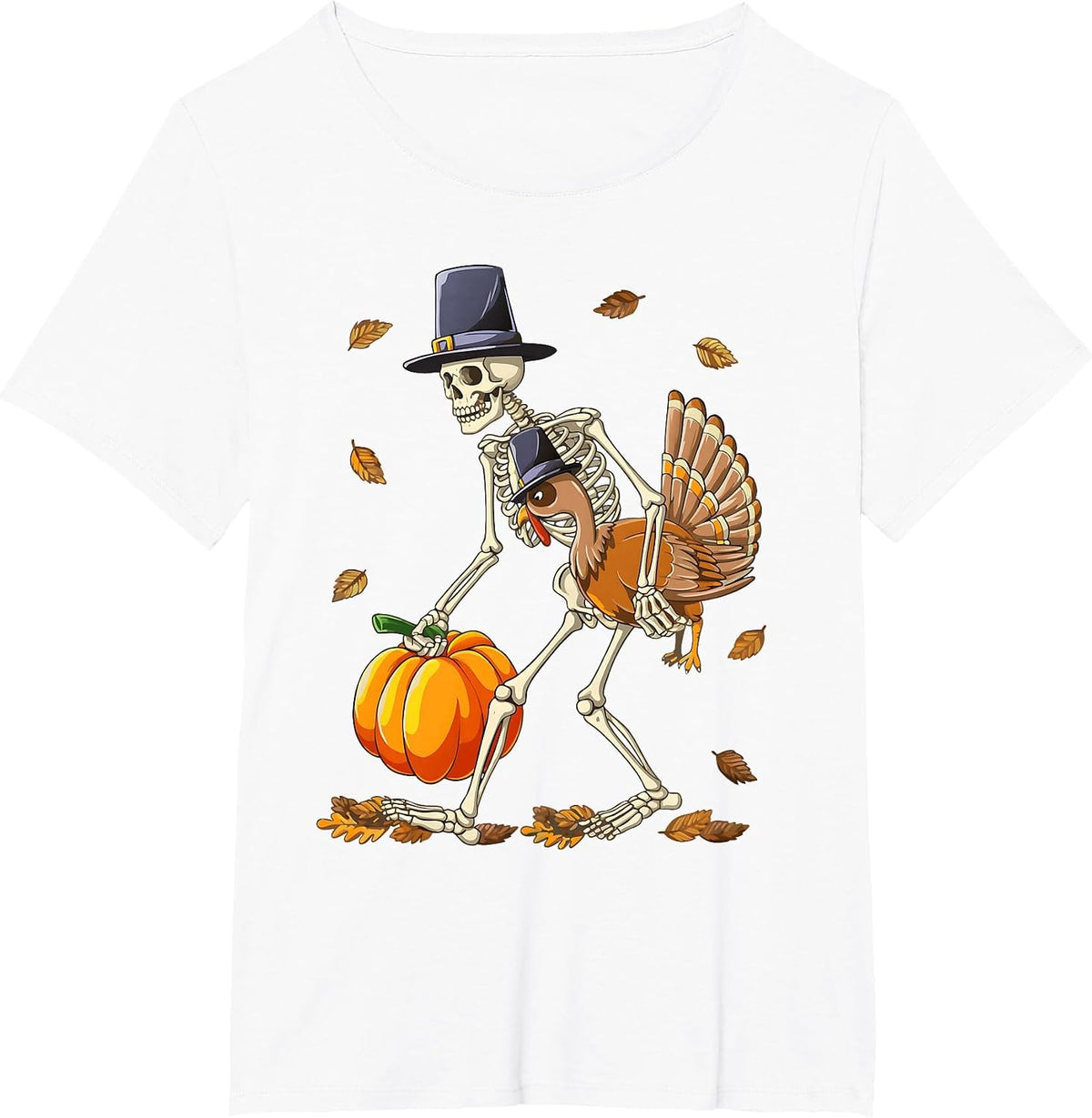Funny Skeleton Turkey Pumpkin Thanksgiving Day Boys Men T-Shirt - White