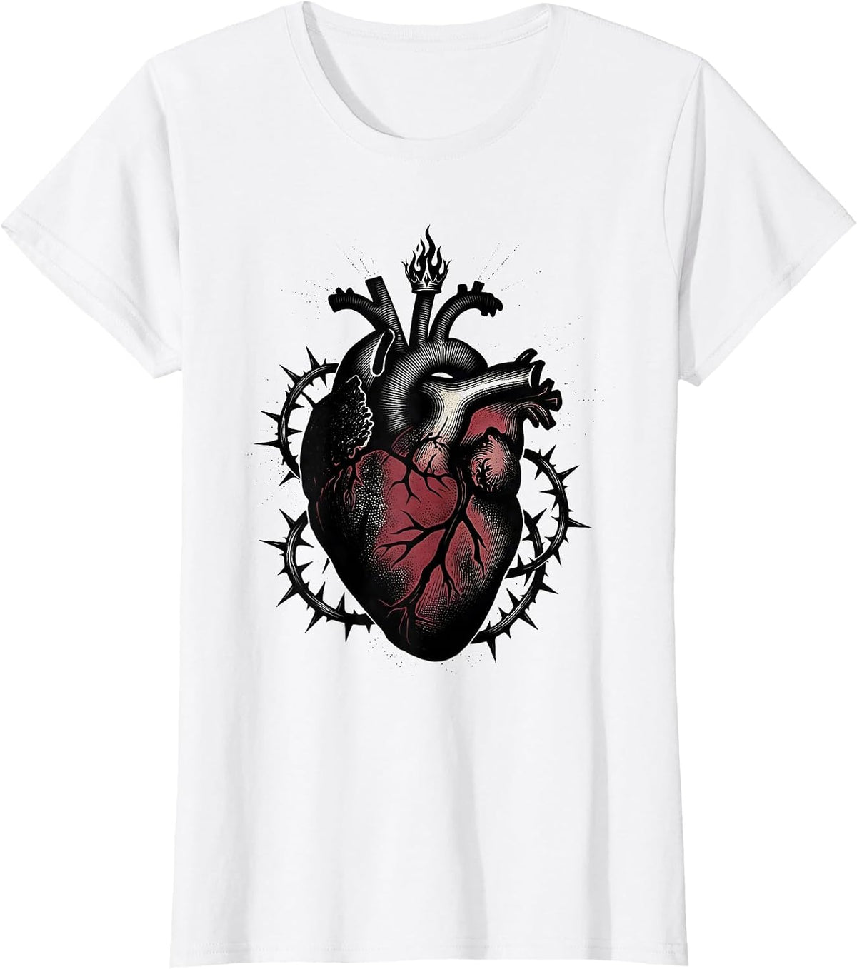 Sacred Heart Thorned Vines Religious Graphic T-Shirt - White