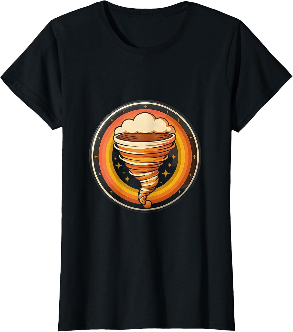 Women's Sealed Tornado Badge Retro 70s Storm Chaser Meteorology T-Shirt - Black