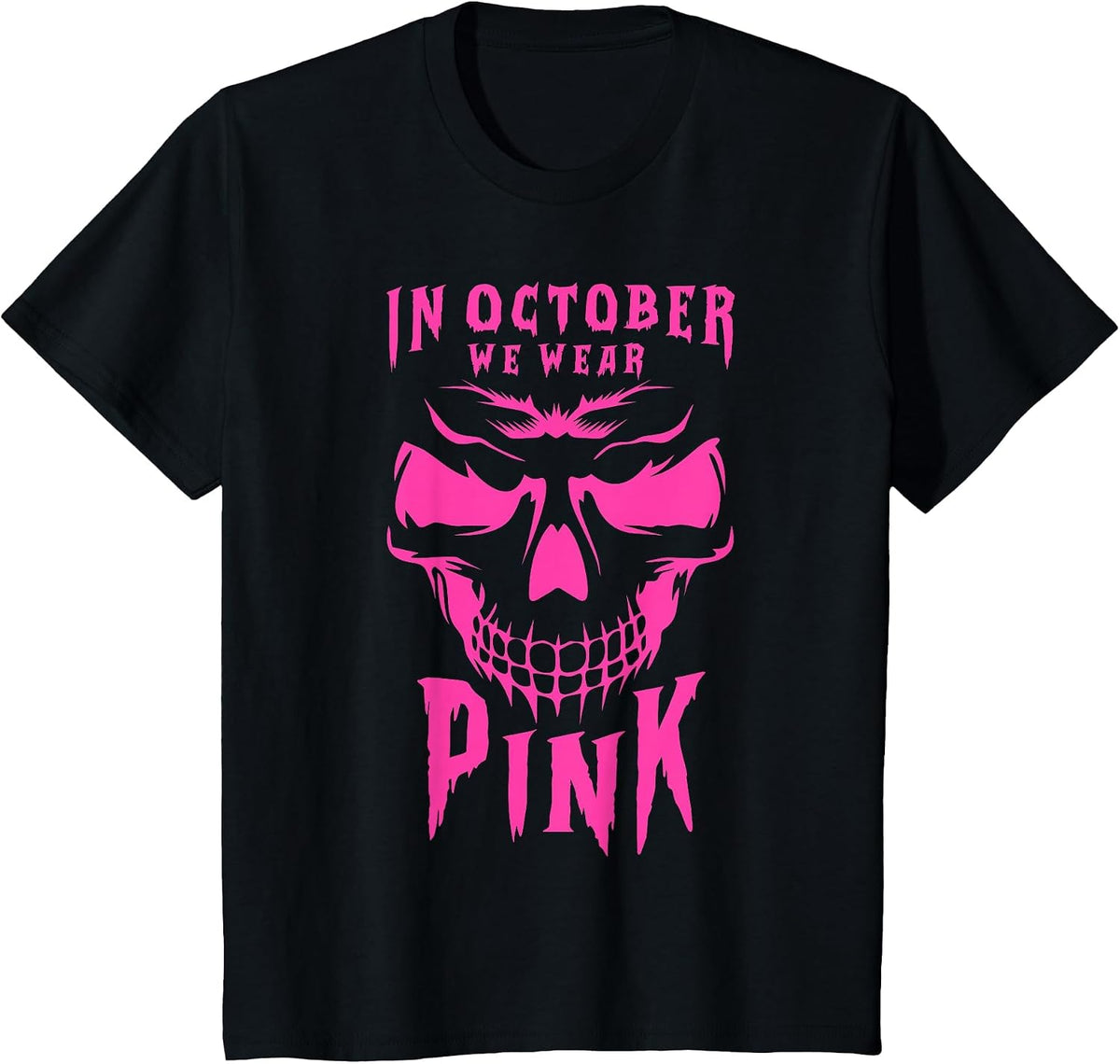 Breast Cancer Awareness Month Halloween Skull Pink Ribbon T-Shirt - Black