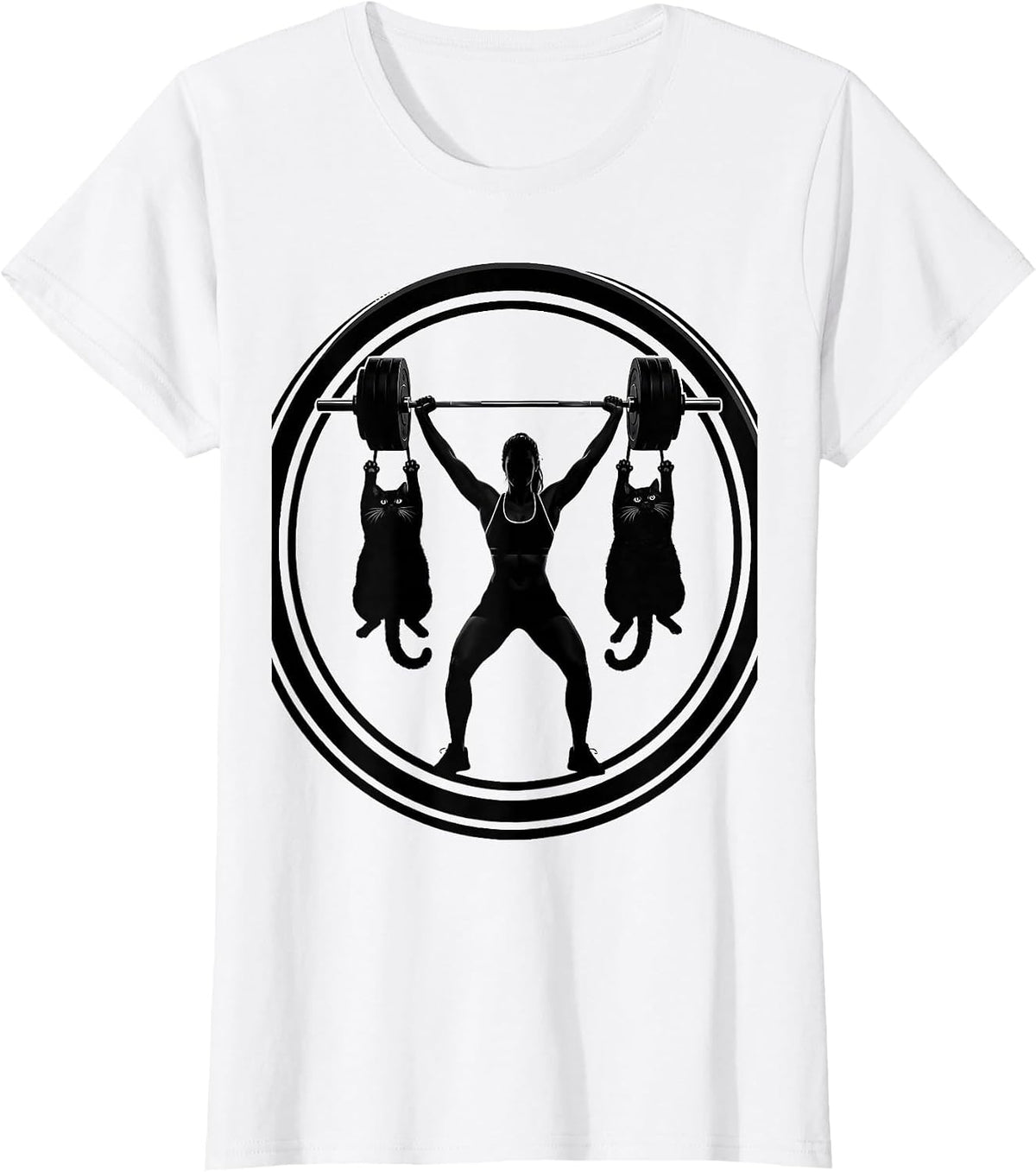 Funny Cat Weightlifting Gym Lover Graphic Tee T-Shirt - White