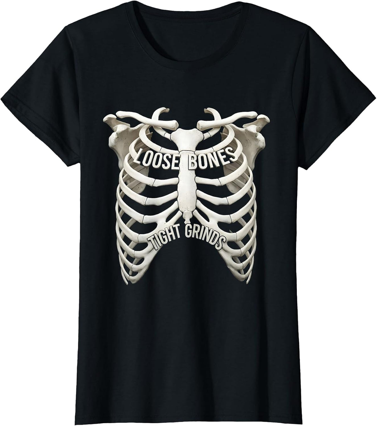 Women's Skeleton Skateboarding Loose Bones Tight Grinds T-Shirt - Black