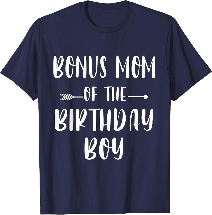 Funny Bonus Mom of The Birthday Boy Cute Matching Family T-Shirt - Navy Blue