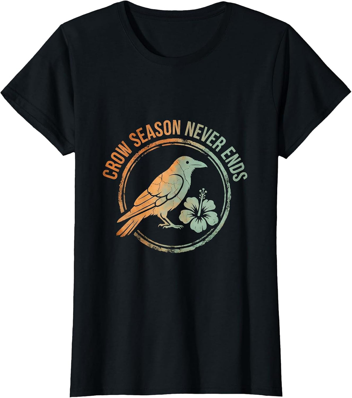 Women's Crow Season Never Ends Bird Lover Design T-Shirt - Black