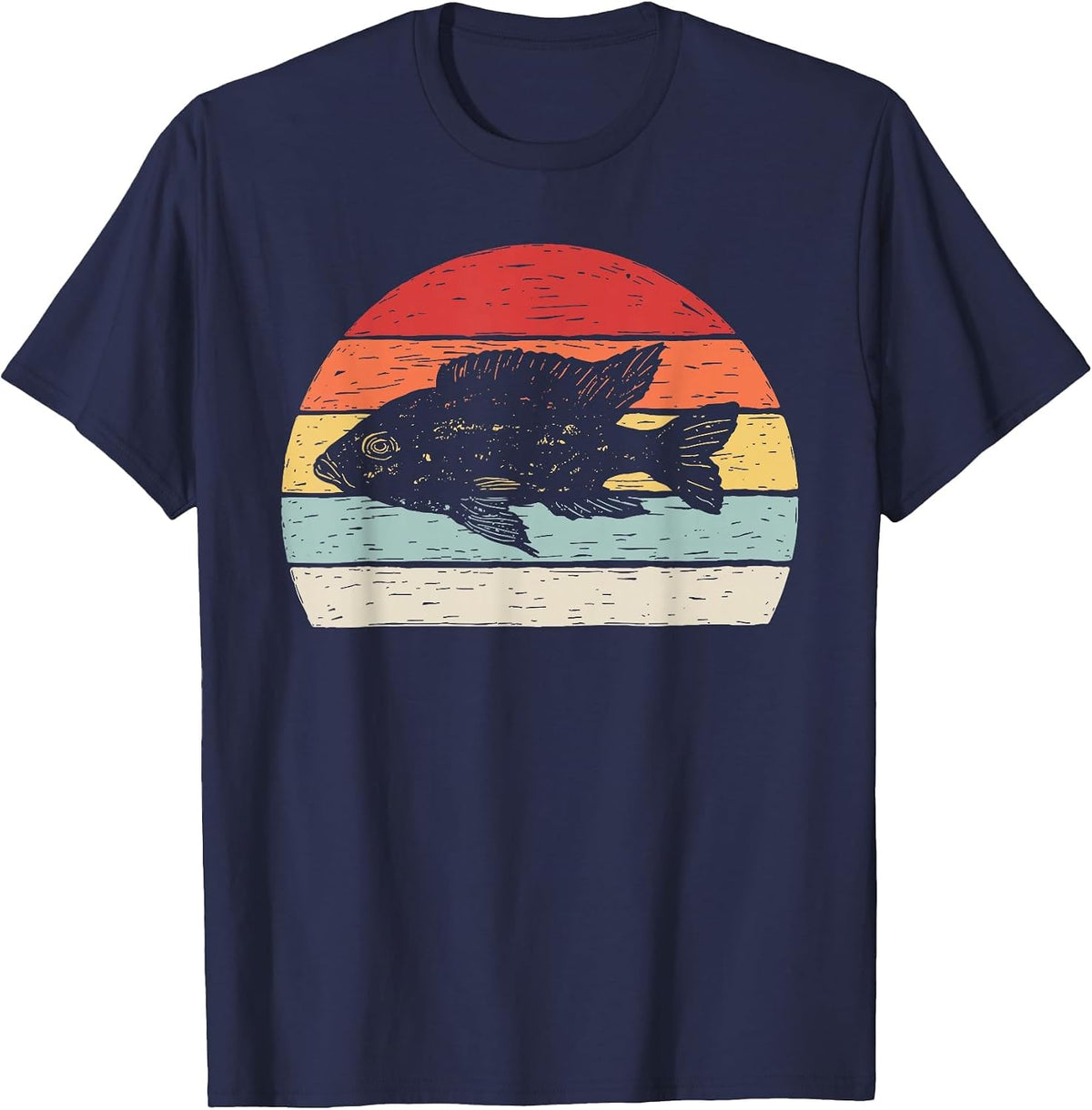 Vintage Retro Cichlid Fish T-Shirt - Navy Blue