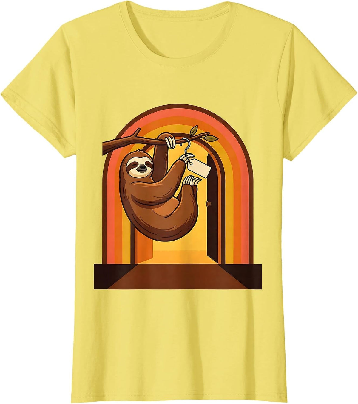 Women's Broad Sloth Retro 70s Humor Gift for Sloth Lovers T-Shirt - Lemon Yellow