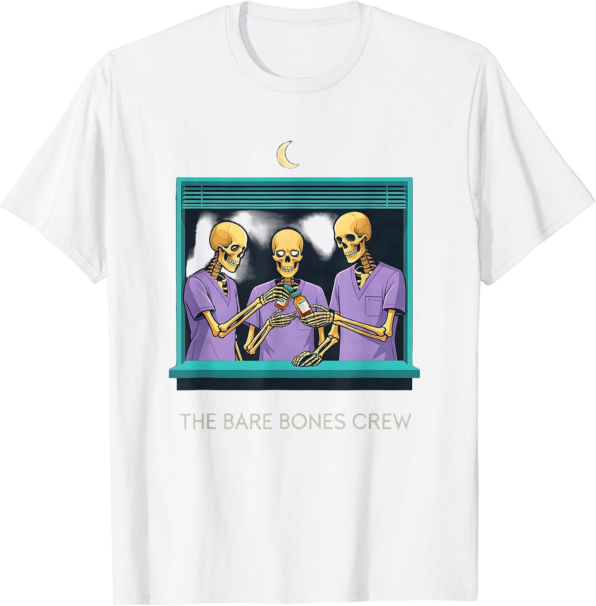 Men's The Bare Bones Crew Funny Pharmacy Tech Halloween Crew T-Shirt - White