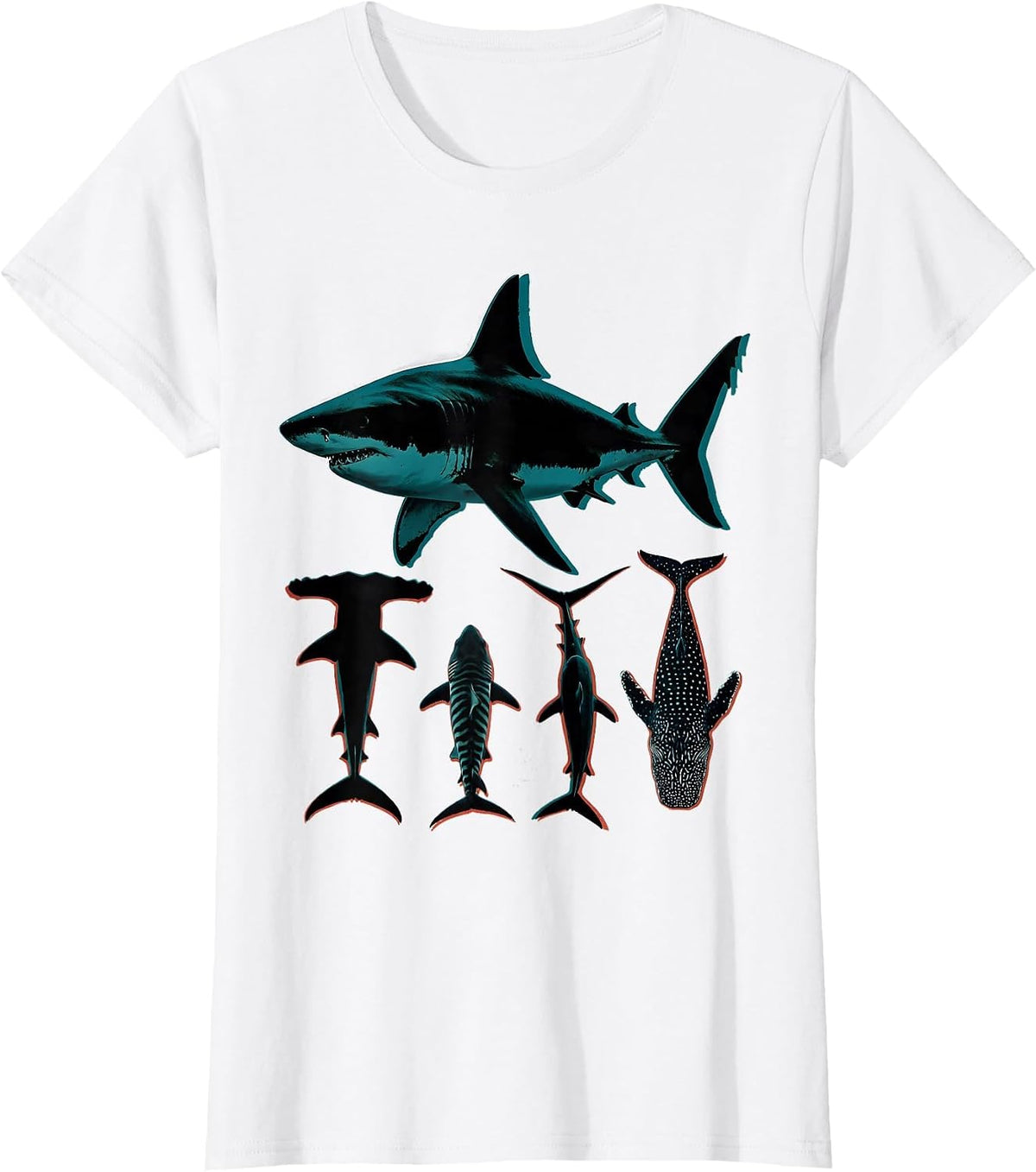 Shark Species Poster Ocean Wildlife Humor Screenprint T-Shirt - White