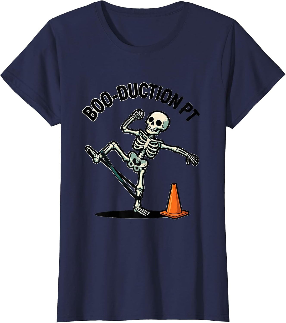 Women's Boo-duction PT Cartoon Physical Therapy Halloween Therapist T-Shirt - Navy Blue