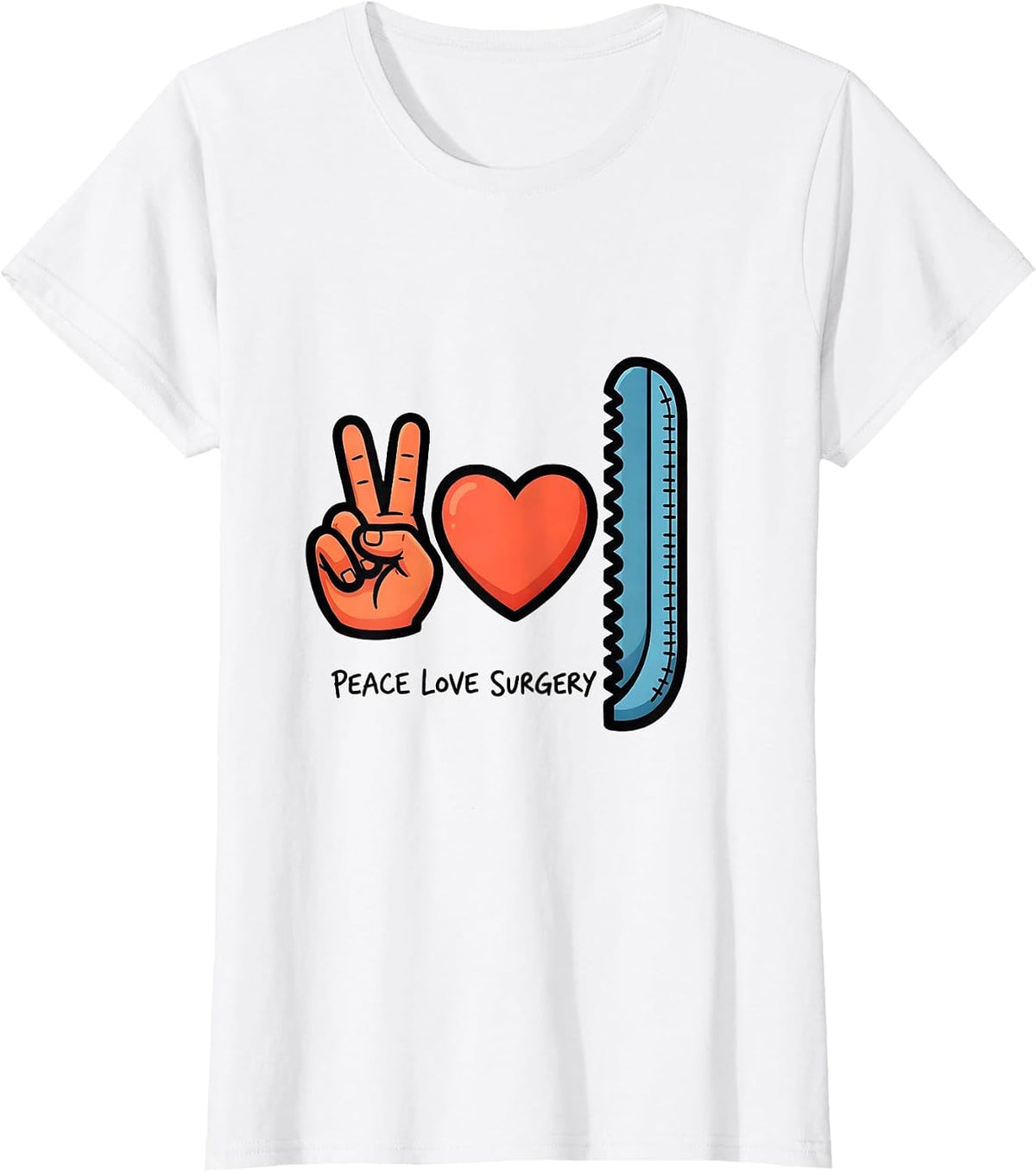 Peace Love Surgery Cartoon Surgical Tech Surgeon Gift T-Shirt - White