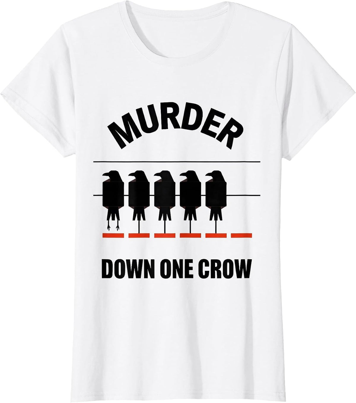 Women's Murder Down One Crow Geometric Crow Lover Pun Humor T-Shirt - White